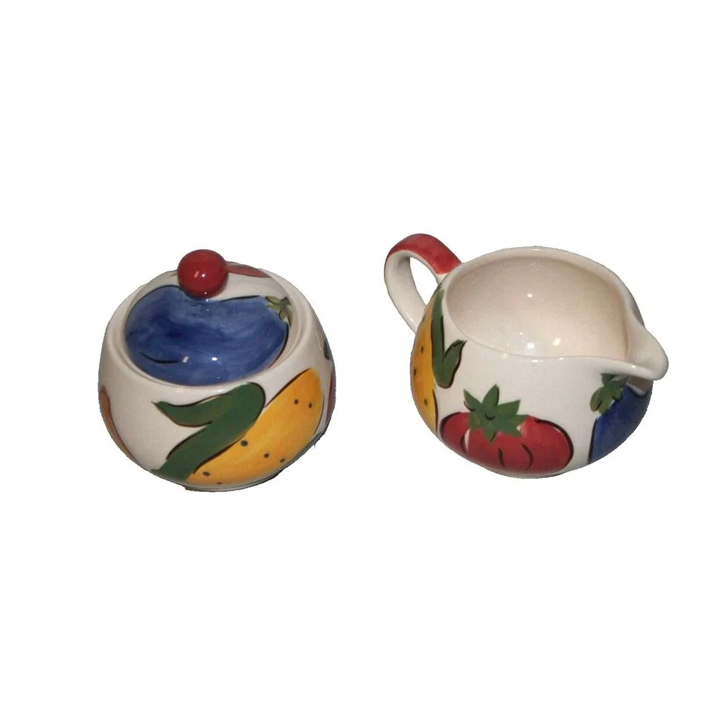 Vintage Herman Dodge & Son 1980's Creamer & Sugar Bowl Ceramic Hand Painted